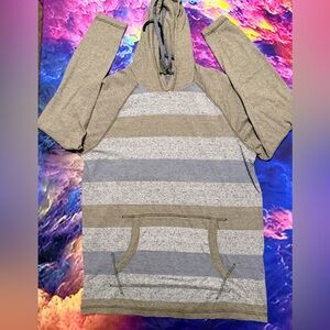 Men's Striped Gray and Blue Hoodie Sweater